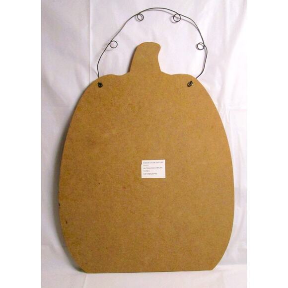 Autumn Door Plaque, Wood, Apple Shaped, Flower Applique, Wire Hanger, 8x13 Ins - Picture 2 of 2